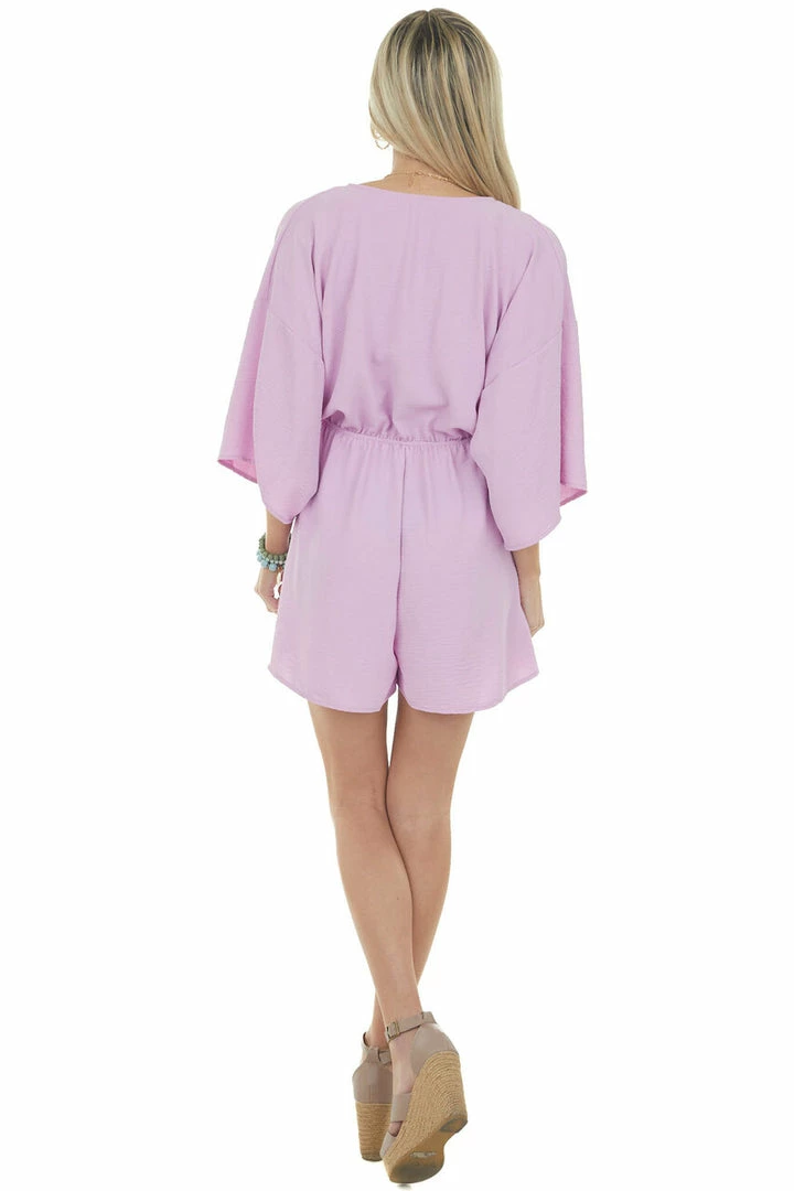 143 Story Orchid 3-4 Kimono Sleeve Romper With Elastic Waistline 10 143 Story Orchid 3-4 Kimono Sleeve Romper With Elastic Waistline