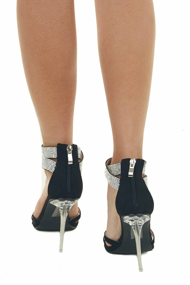 Kay Kay Fashion Black Suede And Rhinestone Strappy High Heels Shoes 9 Kay Kay Fashion Black Suede And Rhinestone Strappy High Heels Shoes