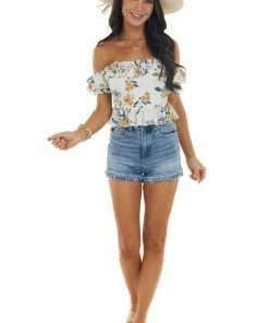 Illa Illa Tops Ivory Floral Print Off The Shoulder Crop Top 15 Illa Illa Tops Ivory Floral Print Off The Shoulder Crop Top