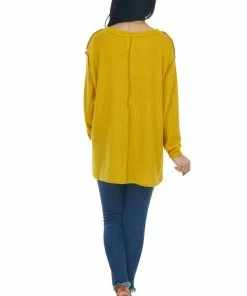 BiBi Bright Mustard Long Sleeve Brushed Waffle Knit Top 32 BiBi Bright Mustard Long Sleeve Brushed Waffle Knit Top