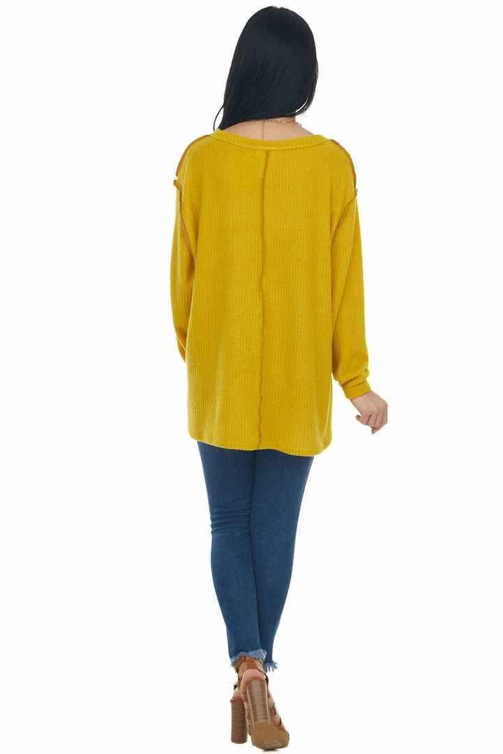 BiBi Bright Mustard Long Sleeve Brushed Waffle Knit Top 17 BiBi Bright Mustard Long Sleeve Brushed Waffle Knit Top