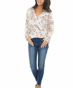 BiBi Ivory Leopard Print Long Sleeve Top With Front Pocket Tops