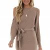 Bluivy Mocha Long Dolman Sleeve Dress With Cold Shoulder