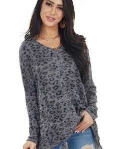 Hailey & Co Stone Grey Leopard Print Oversized Top With Long Sleeves 26 Hailey & Co Stone Grey Leopard Print Oversized Top With Long Sleeves