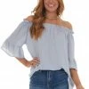 143 Story Powder Blue Off The Shoulder Ruffle Blouse Tops