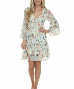 Sweet Lemon Dresses Honeysuckle Floral Tiered V Neck Short Dress