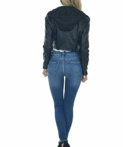 Coalition Black Faux Leather Hooded Cropped Moto Jacket