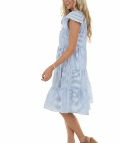 Ces Femme Dresses Dusty Blue Striped Babydoll Tiered Short Dress 17 Ces Femme Dresses Dusty Blue Striped Babydoll Tiered Short Dress