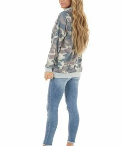 Haptics Tops Charcoal And Sienna Camo Print Hoodie With Kangaroo Pocket