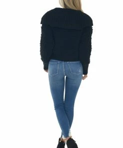 Style Melody Black Teddy Turtleneck Zip Up Sweater Jacket