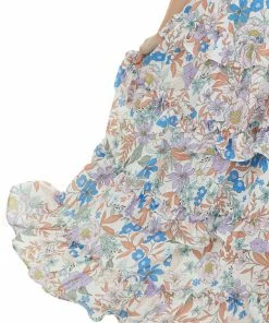 Peach Love Off White Floral Print Ruffle Tier Maxi Dress