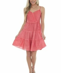 Umgee Dresses Raspberry Mineral Wash Sweetheart Neck Dress