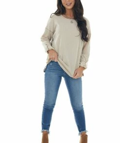 She + Sky Almond Long Sleeve Top With Leopard Print Back Tops 13 She + Sky Almond Long Sleeve Top With Leopard Print Back Tops