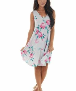 HEIMISH Pearl Floral Print Drop Waist Tiered Dress Dresses