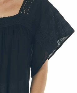 Davi & Dani Black Square Neck Blouse With Lace Details Tops 17 Davi & Dani Black Square Neck Blouse With Lace Details Tops