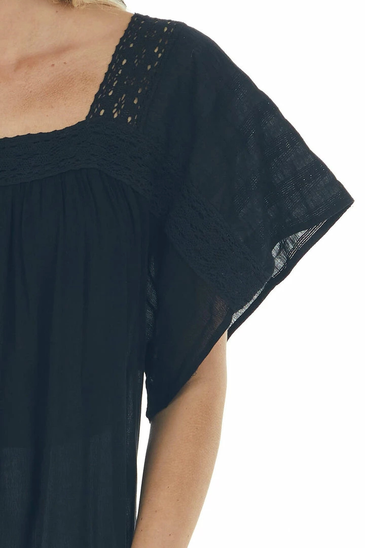 Davi & Dani Black Square Neck Blouse With Lace Details Tops 10 Davi & Dani Black Square Neck Blouse With Lace Details Tops