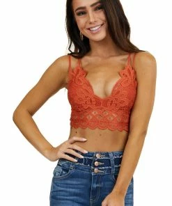 Anemone Accessories Rust Floral Lace Bralette With Criss Cross Straps 29 Anemone Accessories Rust Floral Lace Bralette With Criss Cross Straps