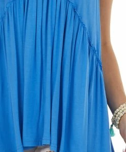 Kori America Tops Sapphire Sleeveless Tunic Knit Top With Frill Details