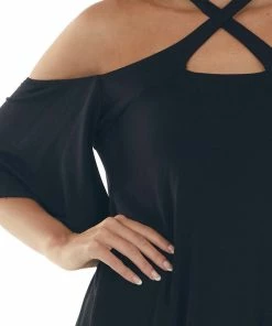 Fantastic Fawn Tops Black Flutter Sleeve Cold Shoulder Halter Top