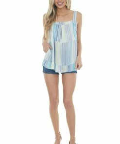 Davi & Dani Tops Navy Multicolor Striped Tank Top With Pockets 11 Davi & Dani Tops Navy Multicolor Striped Tank Top With Pockets