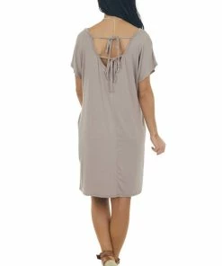 Vanilla Bay Mocha Knit Mini Tee Shirt Dress With Pockets