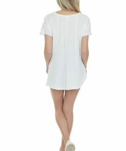 Davi & Dani White Flowy Knit Top With Raw Edge Seams Tops