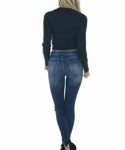 She + Sky Tops Black Adjustable Ruched Collared Knit Top