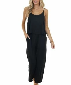 HEIMISH Black Sleeveless Overlaying Knit Jumpsuit With Pockets 14 HEIMISH Black Sleeveless Overlaying Knit Jumpsuit With Pockets