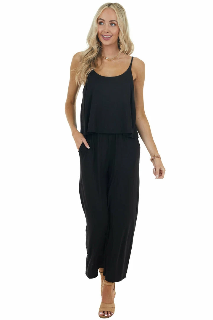 HEIMISH Black Sleeveless Overlaying Knit Jumpsuit With Pockets 8 HEIMISH Black Sleeveless Overlaying Knit Jumpsuit With Pockets