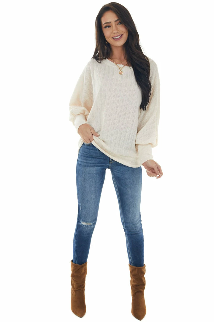 143 Story Tops Vanilla Textured Knit Banded Dolman Sleeve Top 15 143 Story Tops Vanilla Textured Knit Banded Dolman Sleeve Top