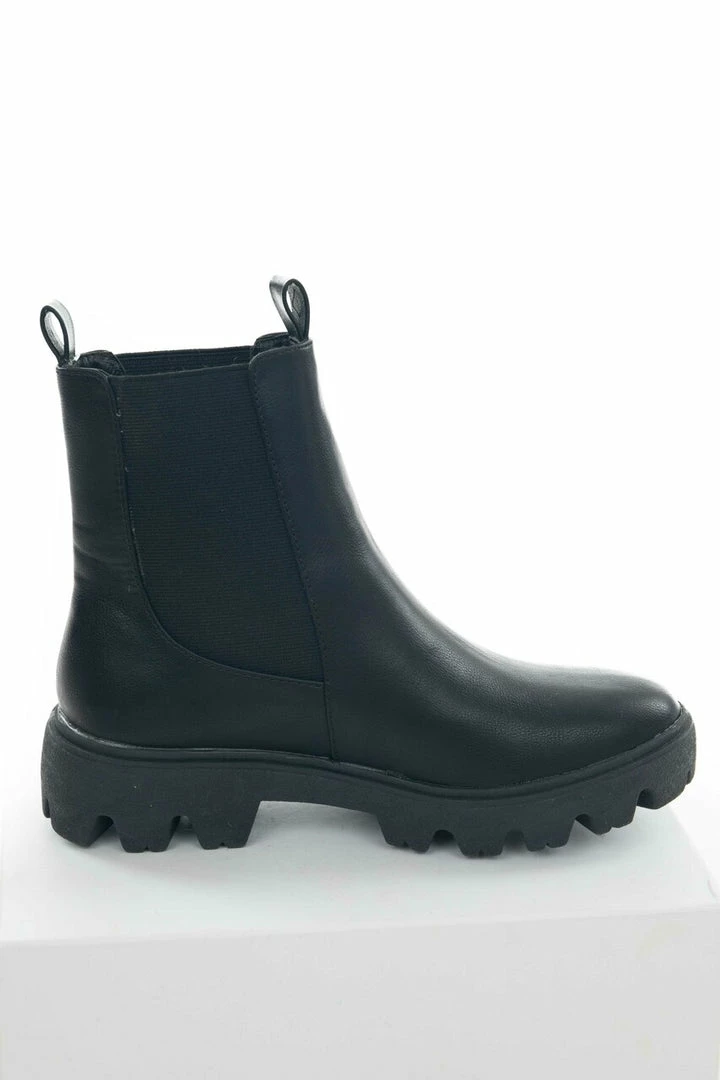 JP ORIGINAL CORP Black Faux Leather Double Side Panel Lug Boots Shoes 12 JP ORIGINAL CORP Black Faux Leather Double Side Panel Lug Boots Shoes