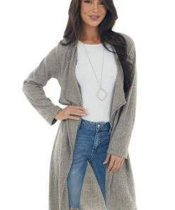 Cozy Co. Heather Grey Ribbed Knit Tunic Cardigan