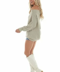 Kori America Light Sage Off The Shoulder Long Sleeve Top