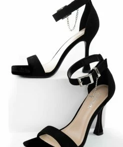 FORTUNE DYNAMIC Shoes Black Nubuck Buckle Chain Square Toed Heels