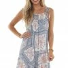 Ces Femme Powder Blue Printed Sleeveless Short Dress
