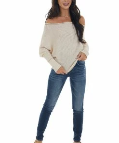 She + Sky Tops Vanilla Off Shoulder Top With Outseam Details
