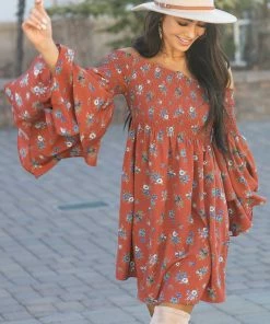 Lime Lush Brick Red Floral Print Off The Shoulder Mini Dress Dresses