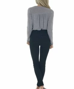 Peach Love Light Steel Surplice Long Sleeve Bodysuit