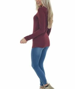 ZENANA Maroon Solid Soft Knit Top With Long Sleeves