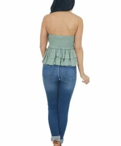 Entro Sage Tiered Ruffle Strapless Lace Woven Top 25 Entro Sage Tiered Ruffle Strapless Lace Woven Top