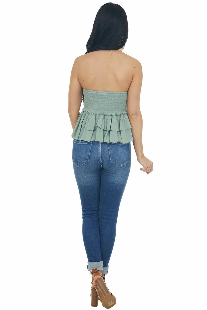Entro Sage Tiered Ruffle Strapless Lace Woven Top 13 Entro Sage Tiered Ruffle Strapless Lace Woven Top