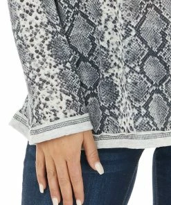 Hailey & Co Stone Grey Long Sleeve Snake Print Top With Raw Seam Details