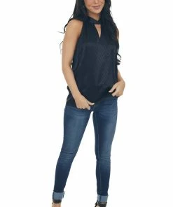 NAKED ZEBRA Black Abstract Print Satin Halter Neck Blouse