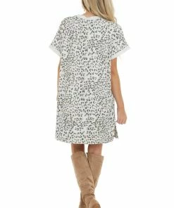 Jodifl Heather Grey Leopard Print Short Sleeve Knit Dress 32 Jodifl Heather Grey Leopard Print Short Sleeve Knit Dress