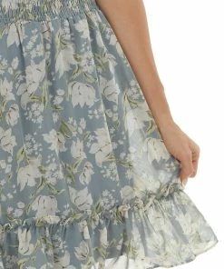 She + Sky Slate Blue Floral Strapless Woven Short Dress Dresses