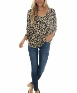 Haptics Tops Light Beige Leopard Slouchy Dolman Sleeve Top