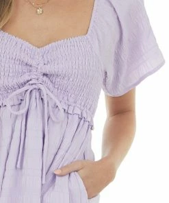 143 Story Lavender Smocked And Ruched Textured Dress Dresses