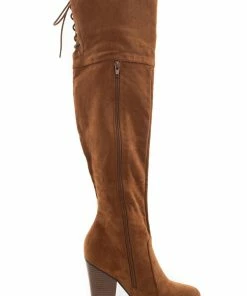 Intouch Footwear Sepia Faux Suede Lace Up Back Tall Boots Shoes
