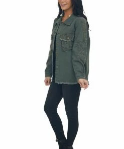 Heyson Vintage Hunter Green Leopard Denim Jacket