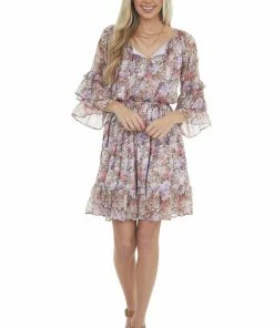 Easel Iris Floral Print Tiered Ruffle Sleeve Dress Dresses 14 Easel Iris Floral Print Tiered Ruffle Sleeve Dress Dresses